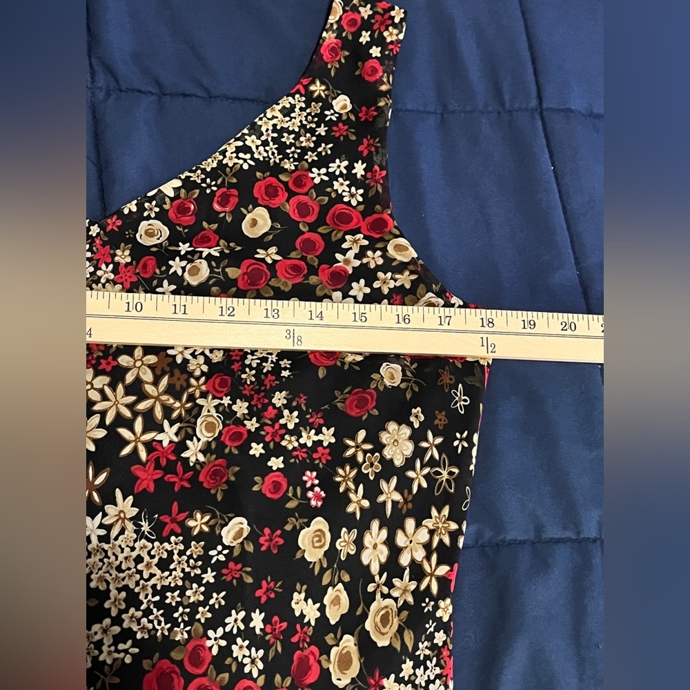 Vintage Meghan Matthers Floral Black and Red Midi Dress sz 10 - Picture 7 of 12